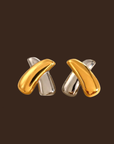 Two toned crossover "X" shaped earrings. Tarnish free. Stainless steel. Lightweight.