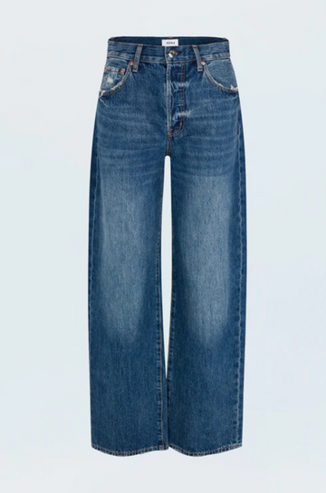High rise denim jeans
Bowed wide leg silhouette
Five-pocket jean
Waist: 25"/ Length: 41" / Rise: 11.5"
medium to dark wash denim jeans
pistola denim