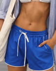 blue Track shorts
Elastic adjustable drawstring
Contrast trim
Unlined
4th of july outfit
4th of july cover up