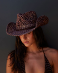brown Open woven cowboy hat
Cord band
Brim: 3.5"
100% Toyo
resort hat