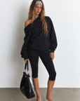 black Oversized hoodie sweatshirt
Fold over neckline
Front pocket
Unlined
can be worn multiple ways