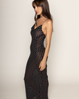 Chiffon polka dot maxi dress
Cowl neck
Criss cross back straps
Unlined
black and white polka dot maxi dress
sheer