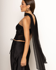 Satin tube top
Partial chiffon bodice
Comes with chiffon scarf
Strapless
Side zipper closure
black satin tube top
holiday outfit
new years top
new years outfit