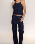 denim set
denim halter top
denim tie pant
summer outfit
spring outfit