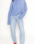 Fuzzy knit cardigan
Crewneck
Front button down closures
Long sleeves
Unlined
blue cardigan