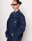 Oversized denim button up jacket
Collared
Button down closure
2 front pockets
Western contrast stitching
Unlined
dark denim jacket
cute western wear