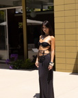 Mesh polka dot maxi skirt
Side waist tie
Lined