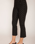 black and white Polka dot capri pants
Elastic waistband
Belt loops