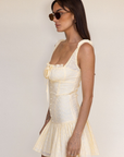 Yellow eyelet mini dress
summer mini dress
corset dress
spring mini dress