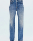 Super high rise straight leg jean
Button fly
Five pocket construction
No stretch
Waist: 25" / Waist: 25" / Rise: 11.5"
Cotton
Mid wash jeans
pistola denim