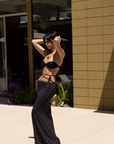 Mesh polka dot maxi skirt
Side waist tie
Lined