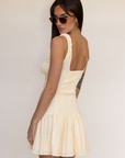 Yellow eyelet mini dress
summer mini dress
corset dress
spring mini dress