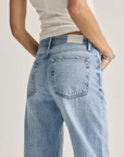 High rise straight, full-length leg jean
Crafted from rigid denim, this style will naturally soften and relax with wear
Size 26 measurements:
Rise: 11.5" / Leg Opening: 22" / Inseam: 33"
Cotton
blue denim jeans
