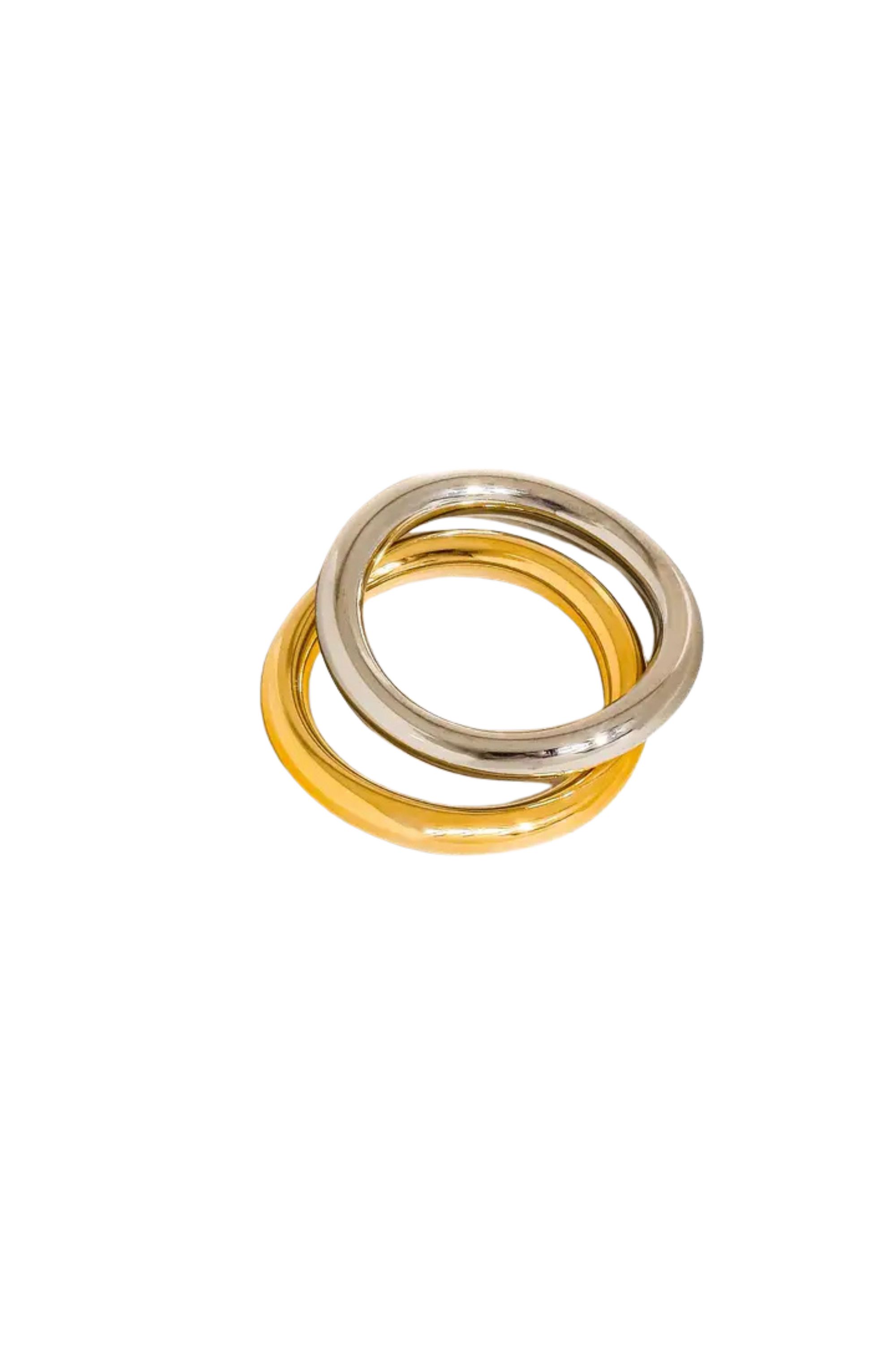 18K gold non-tarnish double two tone ring
18K gold plating stainless steel silver plating
Size 7 measurement: 0.682 Diameter/2.14 Circumference
Lead and Nickel Free
Hypoallergenic
Water Resistant
gold and silver stacked double ring