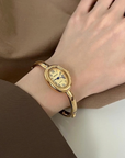 Roman Numeral Oval Dial
Stainless Steel
Dial diameter: 24mm
Metal
gold bracelet watch