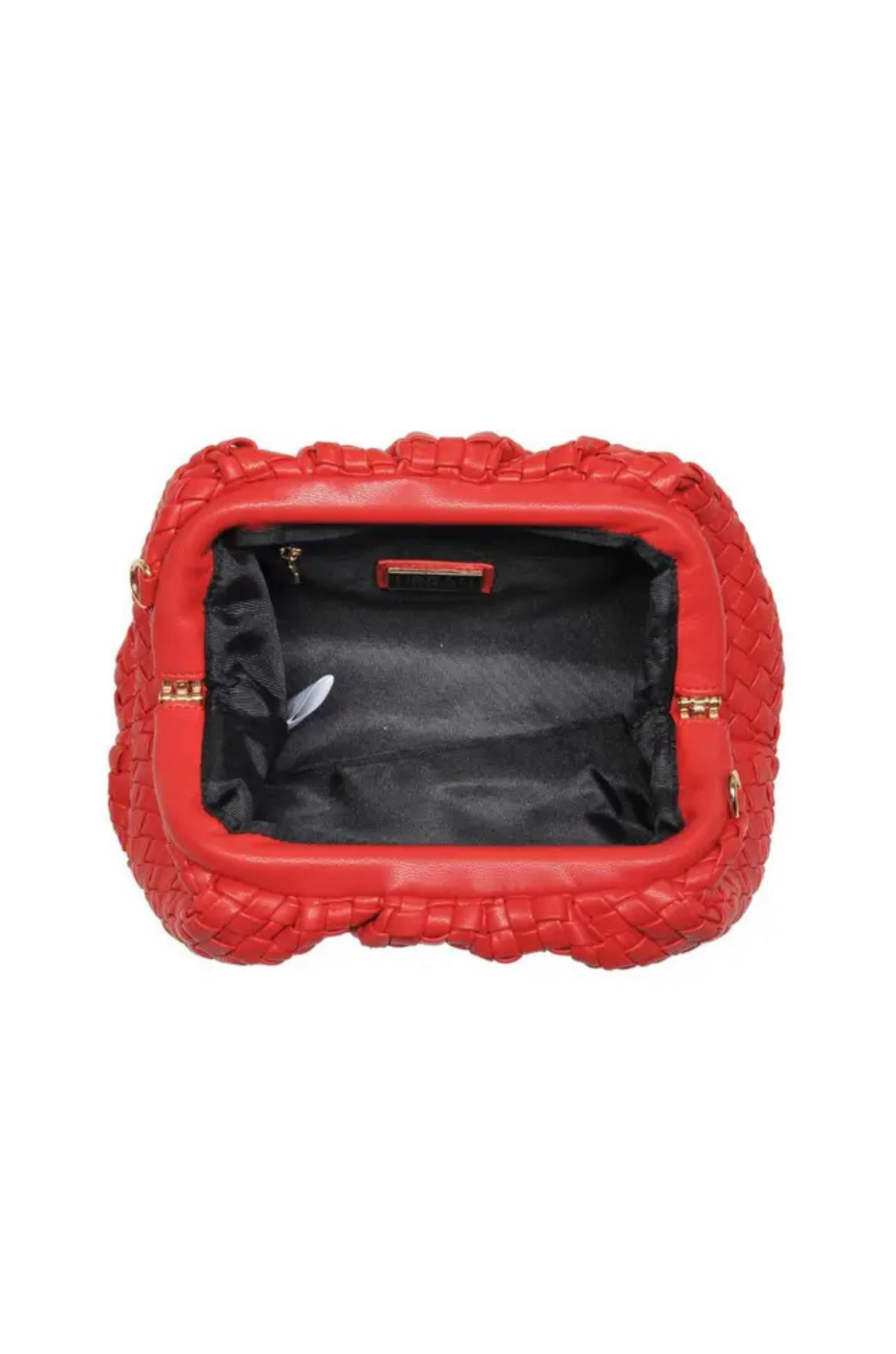 red Woven clutch bag
Detachable chain strap
Snap frame closure
Inner zipper pocket
red bag clutch