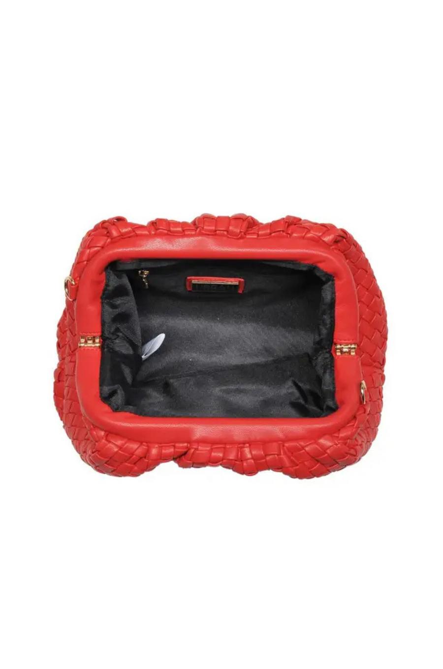 red Woven clutch bag
Detachable chain strap
Snap frame closure
Inner zipper pocket
red bag clutch