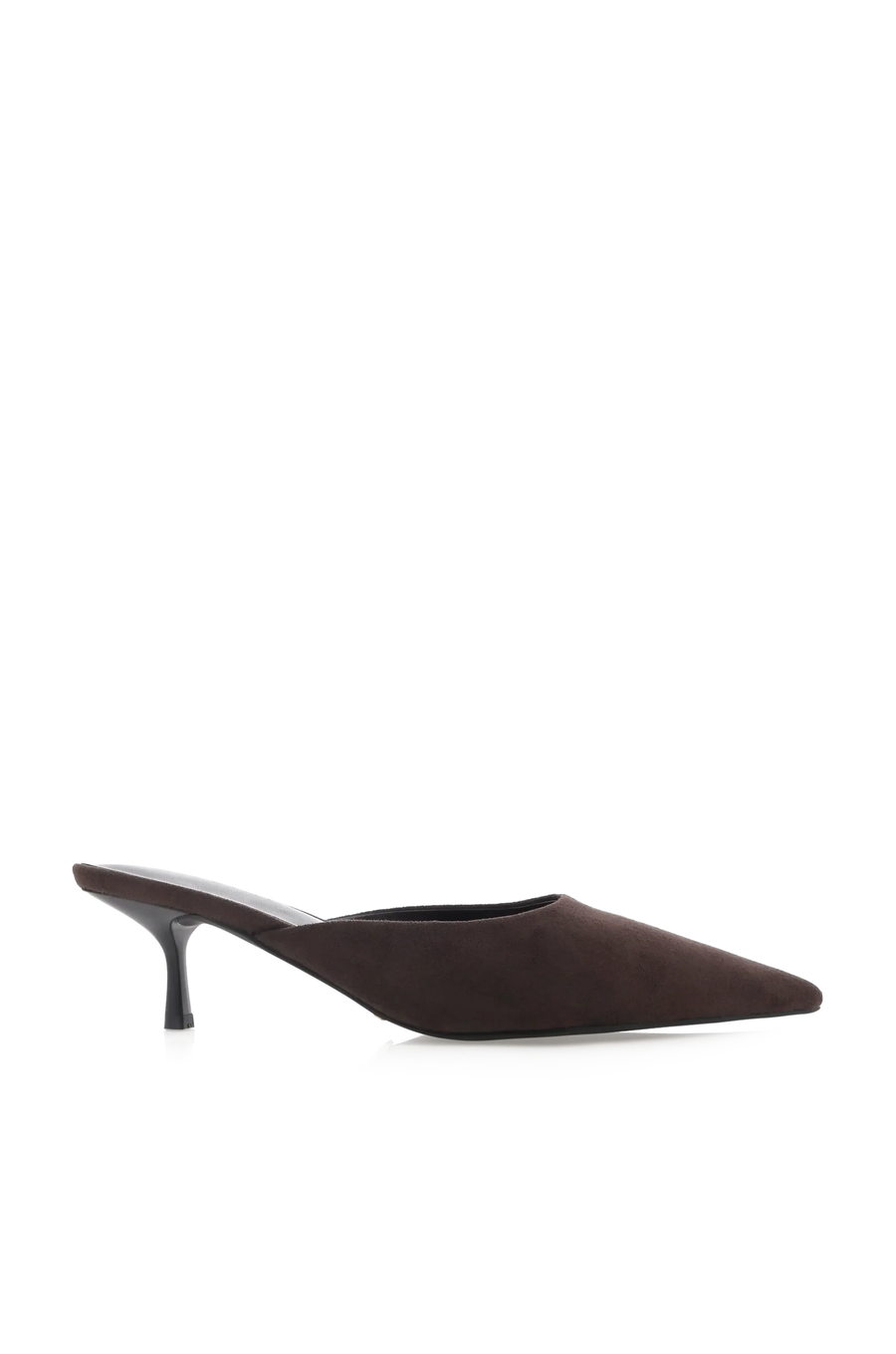 Modern mule
Low kicked-in stiletto heel
Closed pointed toe
Open heel counter
Easy slip on design
Synthetic upper, lining and outsole
Heel height 6.5cm
brown kitten heel
fall shoe
fall heel
