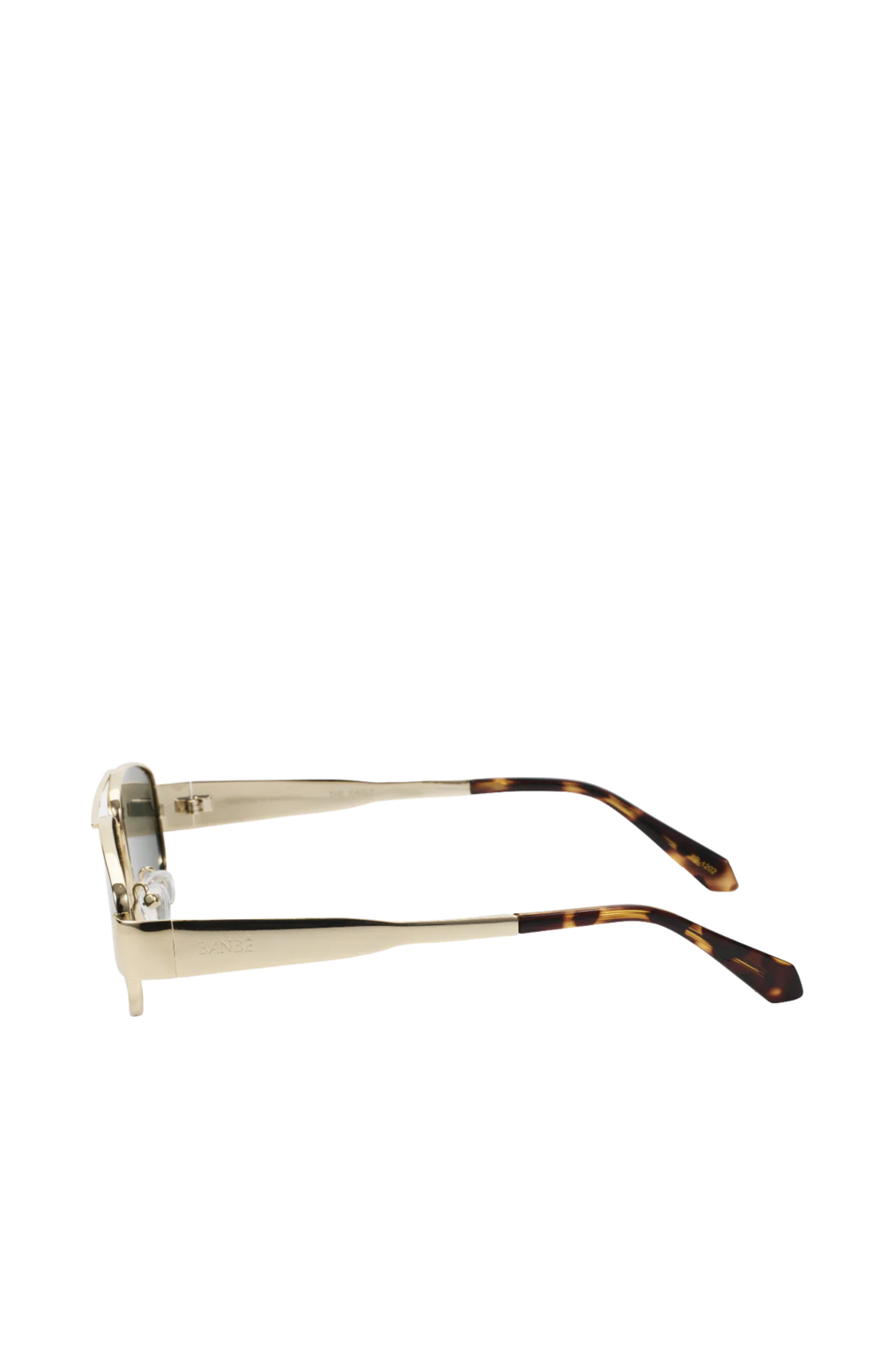 gold black and green Aviator-style sunglasses