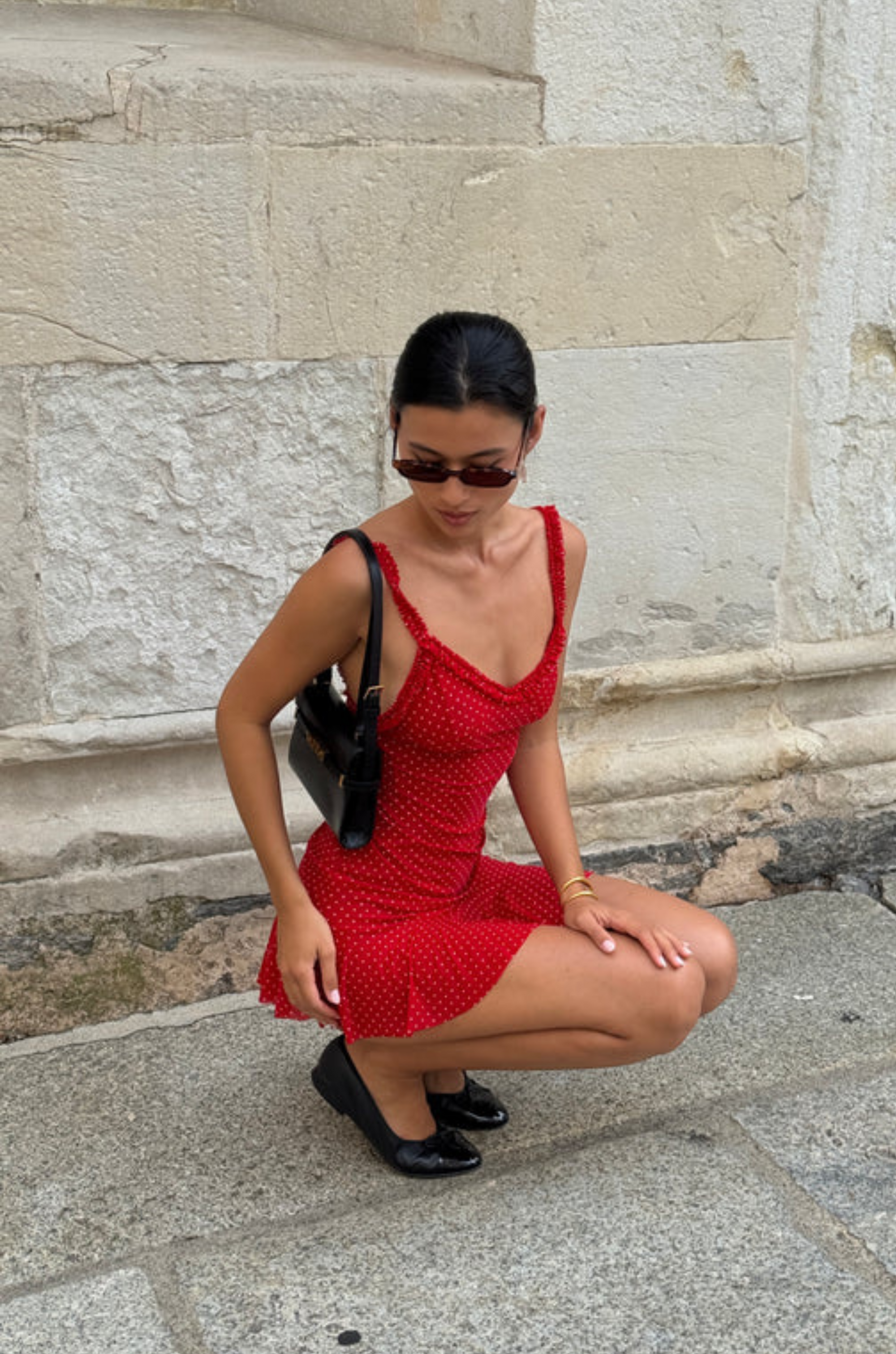 red Polka dot mini dress
Ruffle trim
Semi-sheer coverage
Double lining in the bust
Made from Italian mesh soul eco