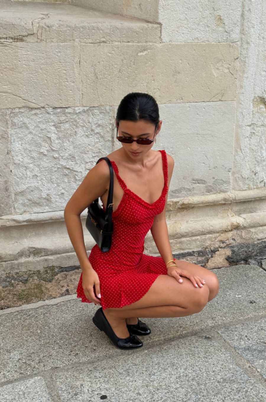red Polka dot mini dress
Ruffle trim
Semi-sheer coverage
Double lining in the bust
Made from Italian mesh soul eco