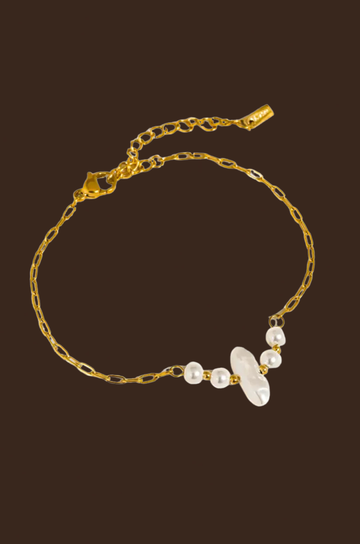 18K Gold Non-Tarnish Pearl Chain Bracelet