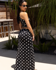 black Mesh polka dot maxi skirt
Side slit
Elastic waistband
Lined