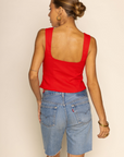 red Double front tie tank top
Square neckline
Waist-defining bodice
Lined
fourth of july top
summer tank top