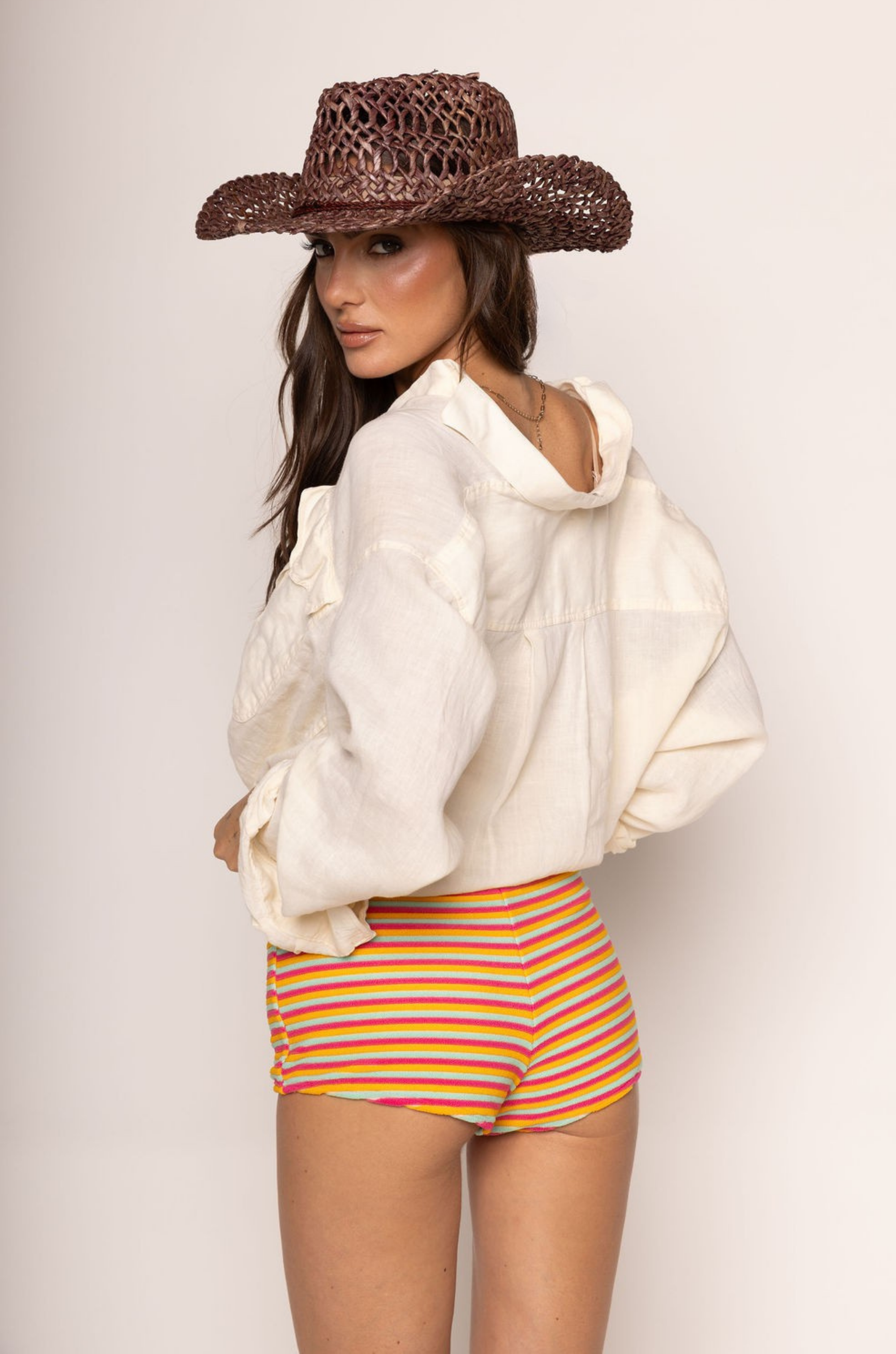 Striped swim short
Elastic waistband
Lined
rainbow colored shorts
bikini cover up
bikini shorts
striped multicolored micro shorts