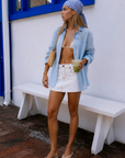 blue Linen button down shirt
Long sleeve
Collared
Unlined
4th of july top
4th of july outfit