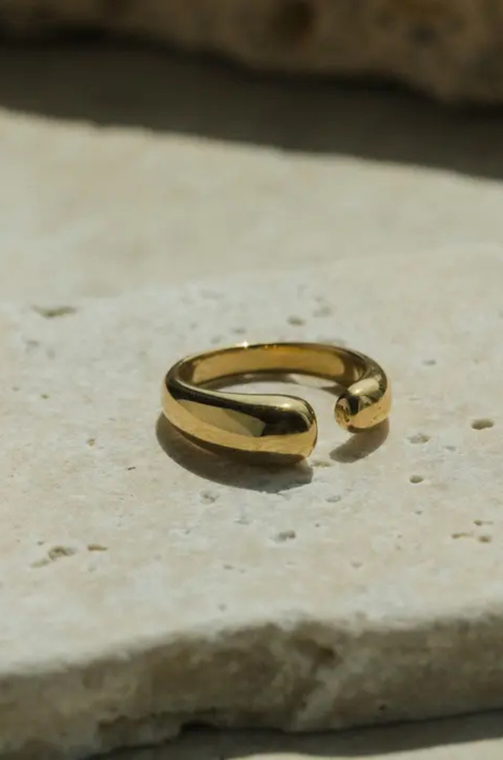 Gold dipped asymmetrical ring with opening
14k gold plating