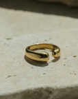 Gold dipped asymmetrical ring with opening
14k gold plating