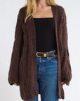 brown Fuzzy hand knit cardigan
Cable knit
Heavy gauge loose cable knit
Open cardigan
Acrylic/Polyester
brown cardigan
fall cardigan
fall sweater
fall outfit