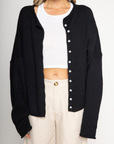Fuzzy knit cardigan
Crewneck
Front button down closures
Long sleeves
Unlined
black basic cardigan
fall cardigan
fall sweater
fall outfit