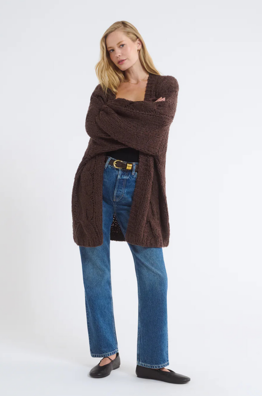 brown Fuzzy hand knit cardigan
Cable knit
Heavy gauge loose cable knit
Open cardigan
Acrylic/Polyester
brown cardigan
fall cardigan
fall sweater
fall outfit
