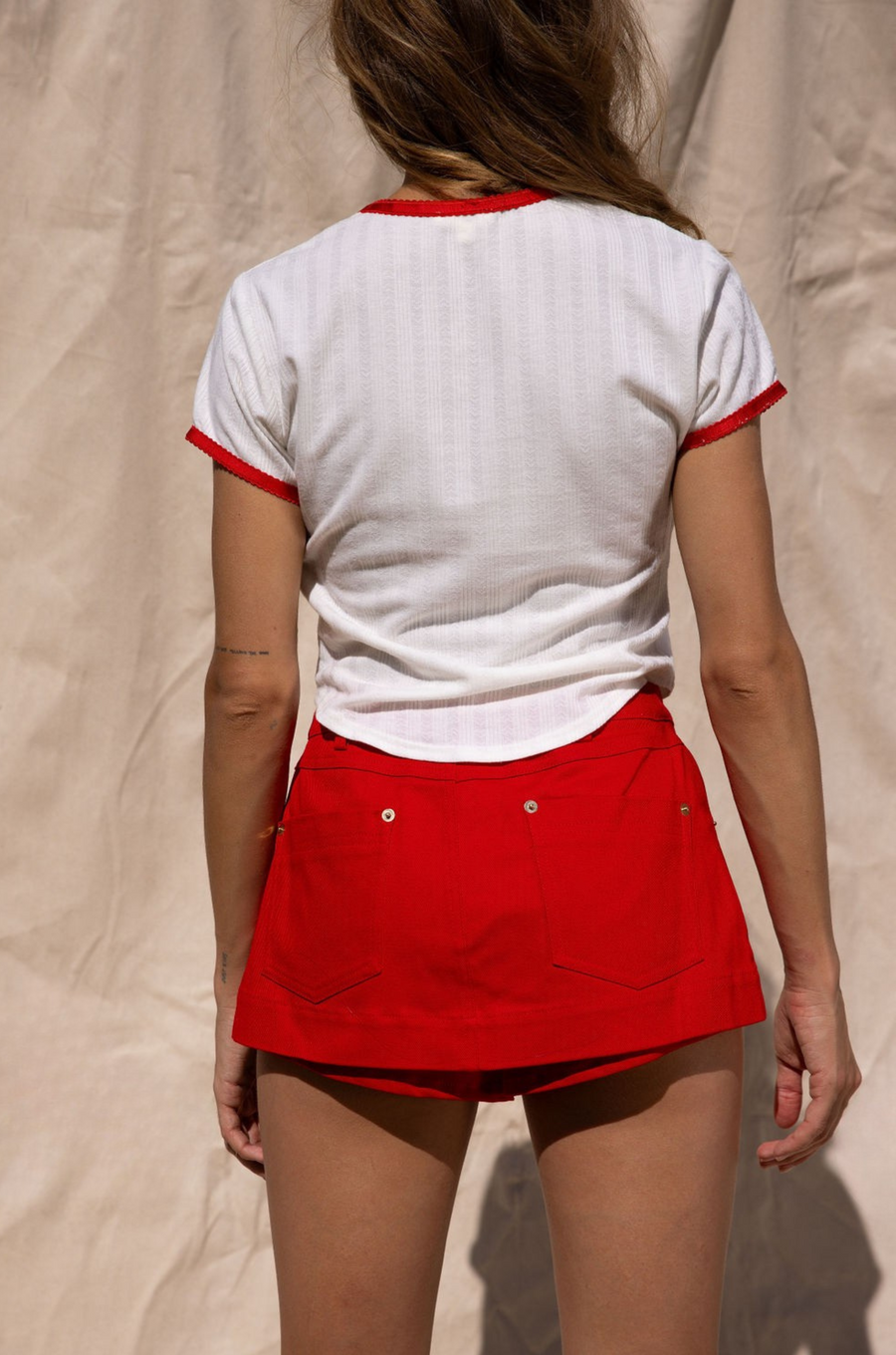 Lipstick Denim Mini Skort by For Love & Lemons