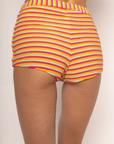 Striped swim short
Elastic waistband
Lined
rainbow colored shorts
bikini cover up
bikini shorts
striped multicolored micro shorts