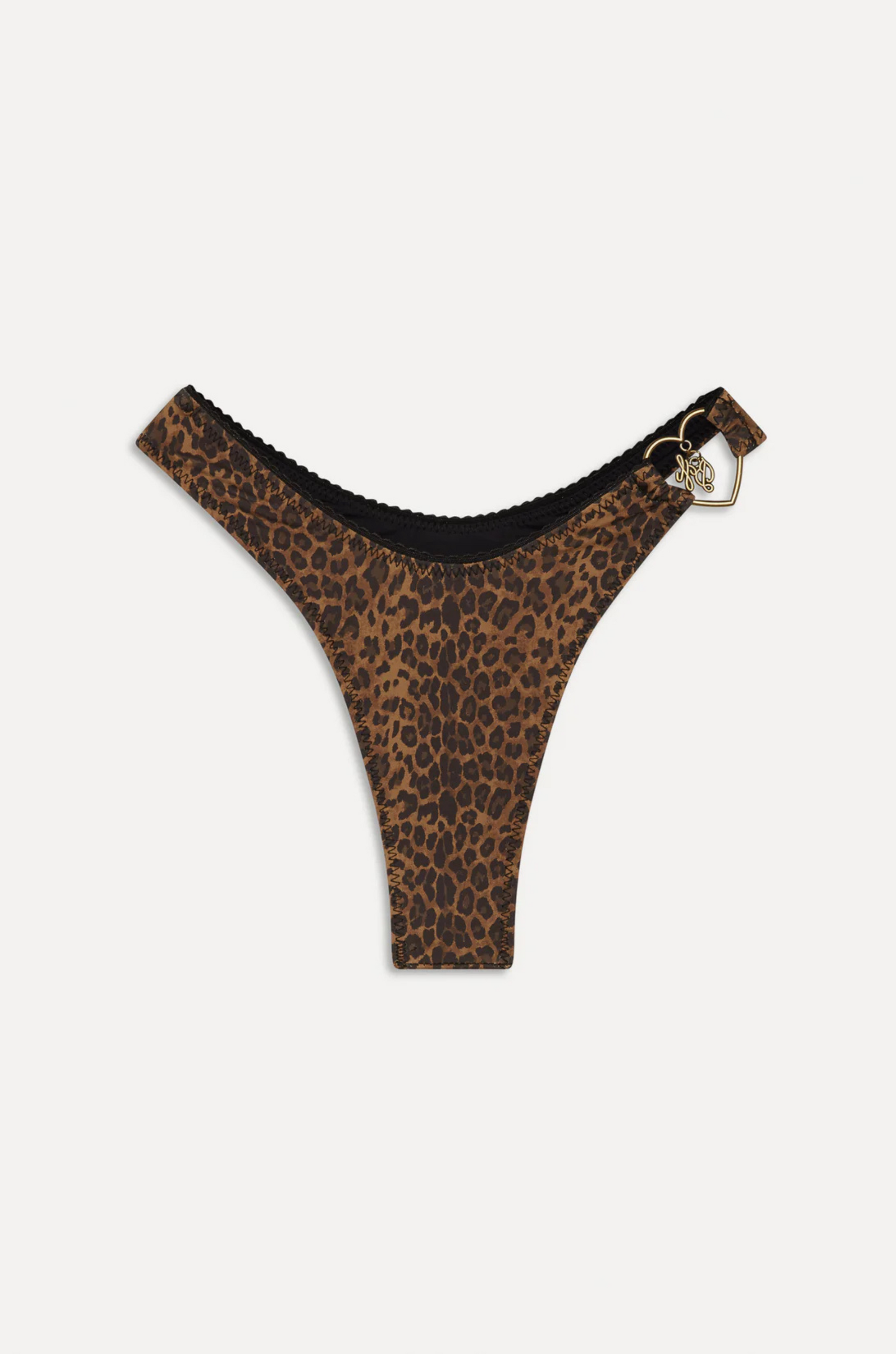 leopard Micro bikini bottom with front dip
Slimming high leg cut
Dainty black trim
Special Bella Hadid x Frankies Bikinis heart charm
