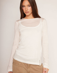 white Sheer long sleeve top
Crewneck
Unlined/Sheer
going out top