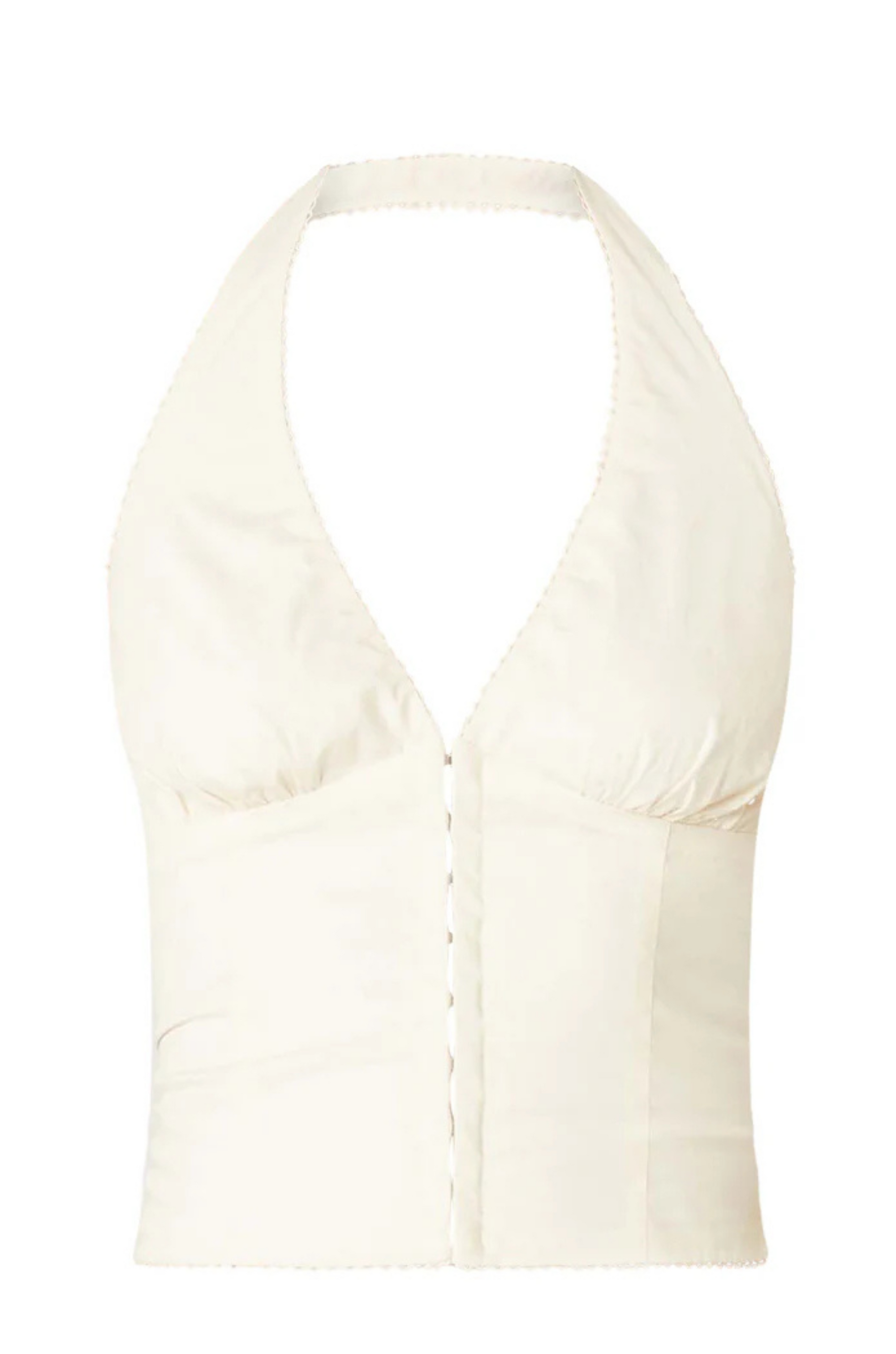 cream Poplin halter corset top
Deep V neckline
Scallop edge trim
Hook & eye detail at front
Side zipper closure
summer top
spring top