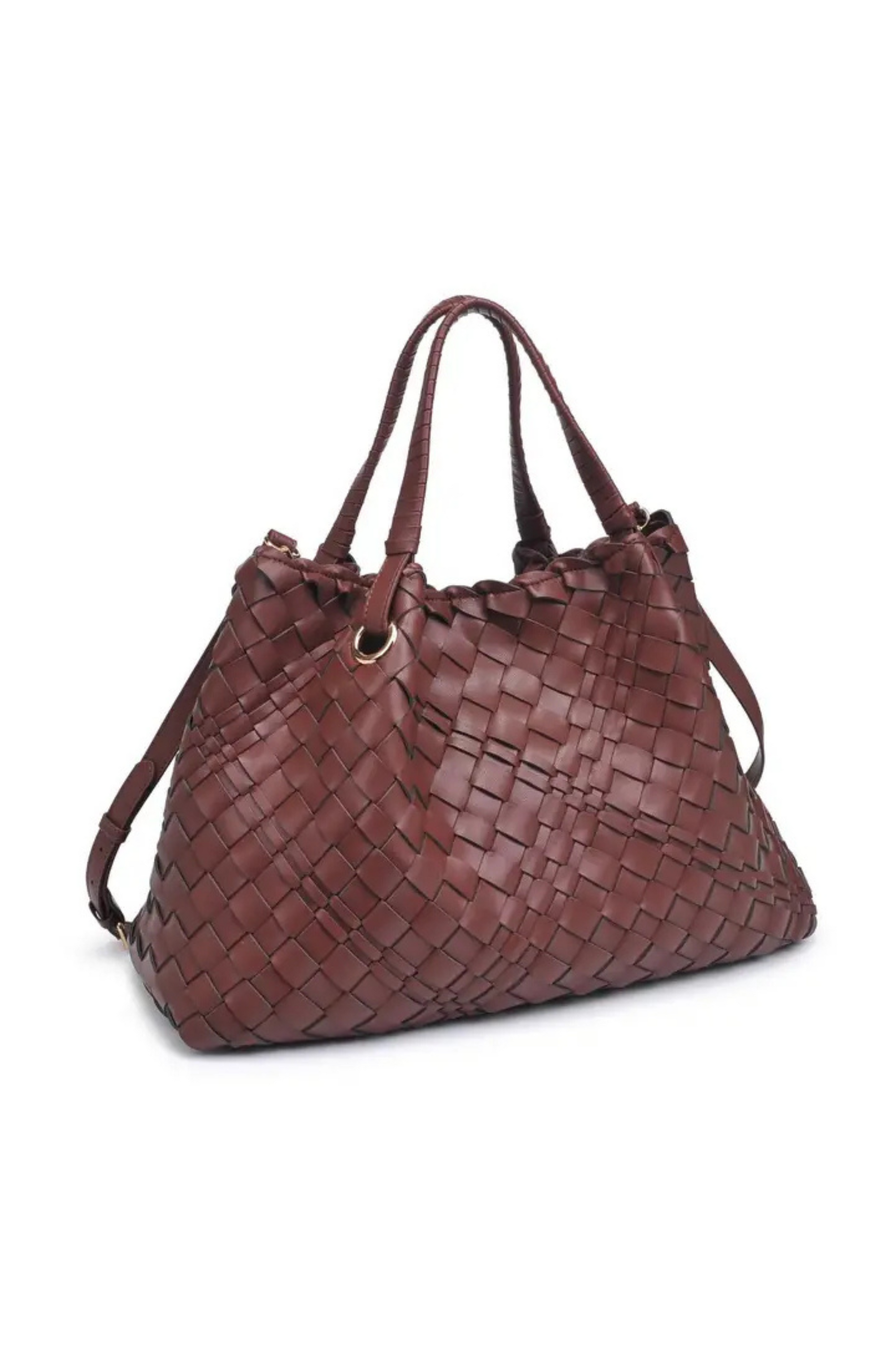 brown Woven tote bag
Spacious interior
Magnetic snap closure
Adjustable/detachable shoulder strap
Zip and slip