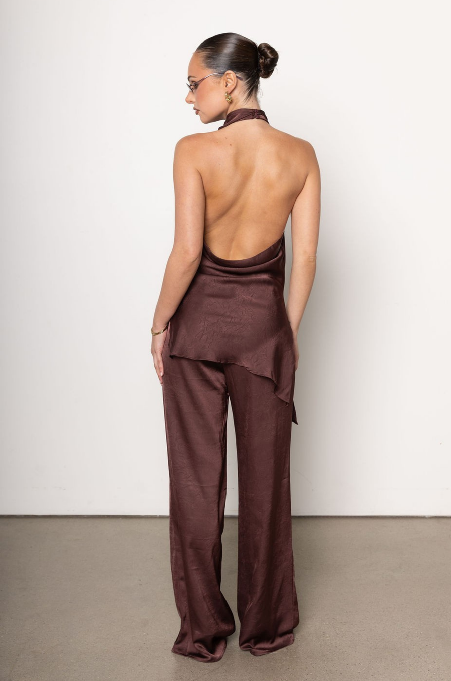 Brown satin pant and tank top set