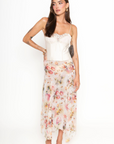 Floral printed asymmetircal midi skirt
Lace picot trim
Side zipper closure
Unlined/sheer
Vintage floral asymmetrical skirt
Summer skirt
