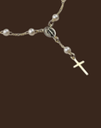 18k gold filled pearl and figaro rosary bracelet