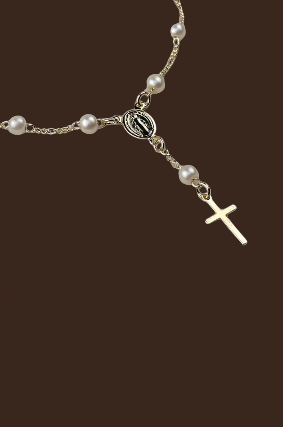 18k gold filled pearl and figaro rosary bracelet