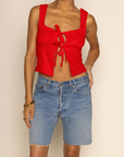 red Double front tie tank top
Square neckline
Waist-defining bodice
Lined
fourth of july top
summer tank top
