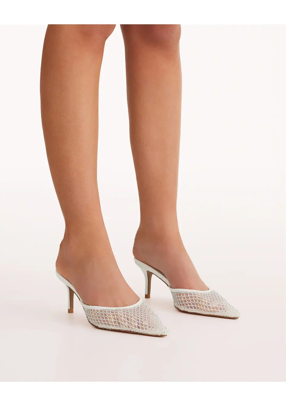 Diamante crystal studded white mesh kitten heels. heels for christmas. holiday look. holiday heels