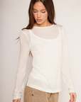 white Sheer long sleeve top
Crewneck
Unlined/Sheer
going out top