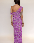 purple Floral printed maxi dress
Off the shoulder
Shirring on sides
Side slit
wedding guest dress
summer wedding guest dress