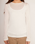 white Sheer long sleeve top
Crewneck
Unlined/Sheer
going out top